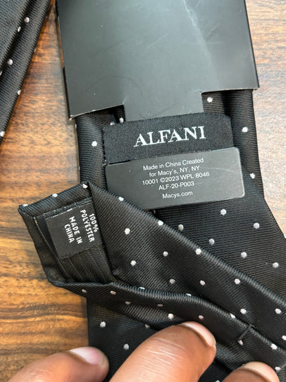 ALFANI ALFATECH Stain Resistant Black polkadot Tie w/ White Dots 100% Polyester