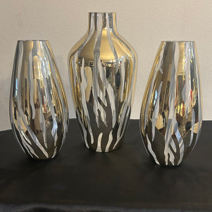 Clear glass and gold metallic zebra design vases set of 3