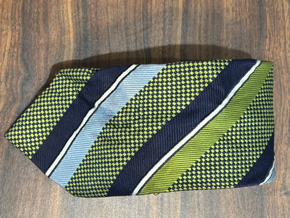 Faconnable Green w/ Blue & White Stripes Tie 100% Silk 56”