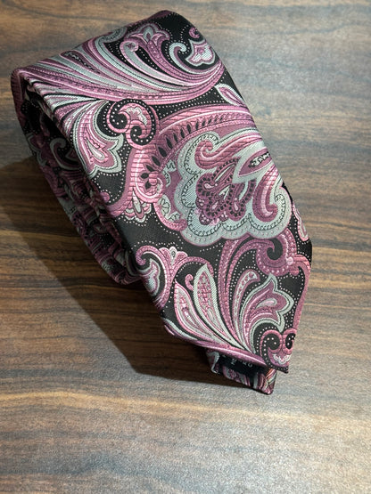 Stanford Essentials 57” 100% Polyester Black  Lavender Blue Pink Tie