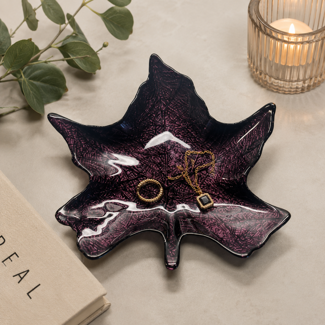 Iridescent Purple Maple Leaf Trinket/Candy Dish