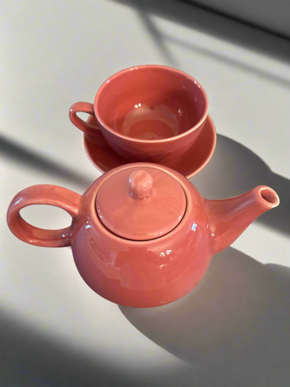 Red/Orange TeaPot w/ TeaCup & Saucer