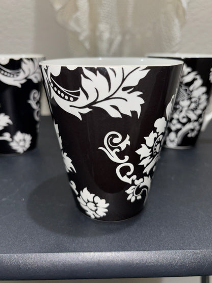 Black and white floral mug set of 3