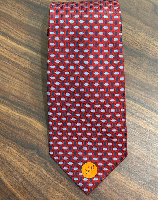 Burma-Bibas Red w/Navy and Light Blue Polka Dot Pattern Tie 58” 100% Silk