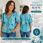 Turquoise V-Neck Lace Collar Blouse Floral by Pattern