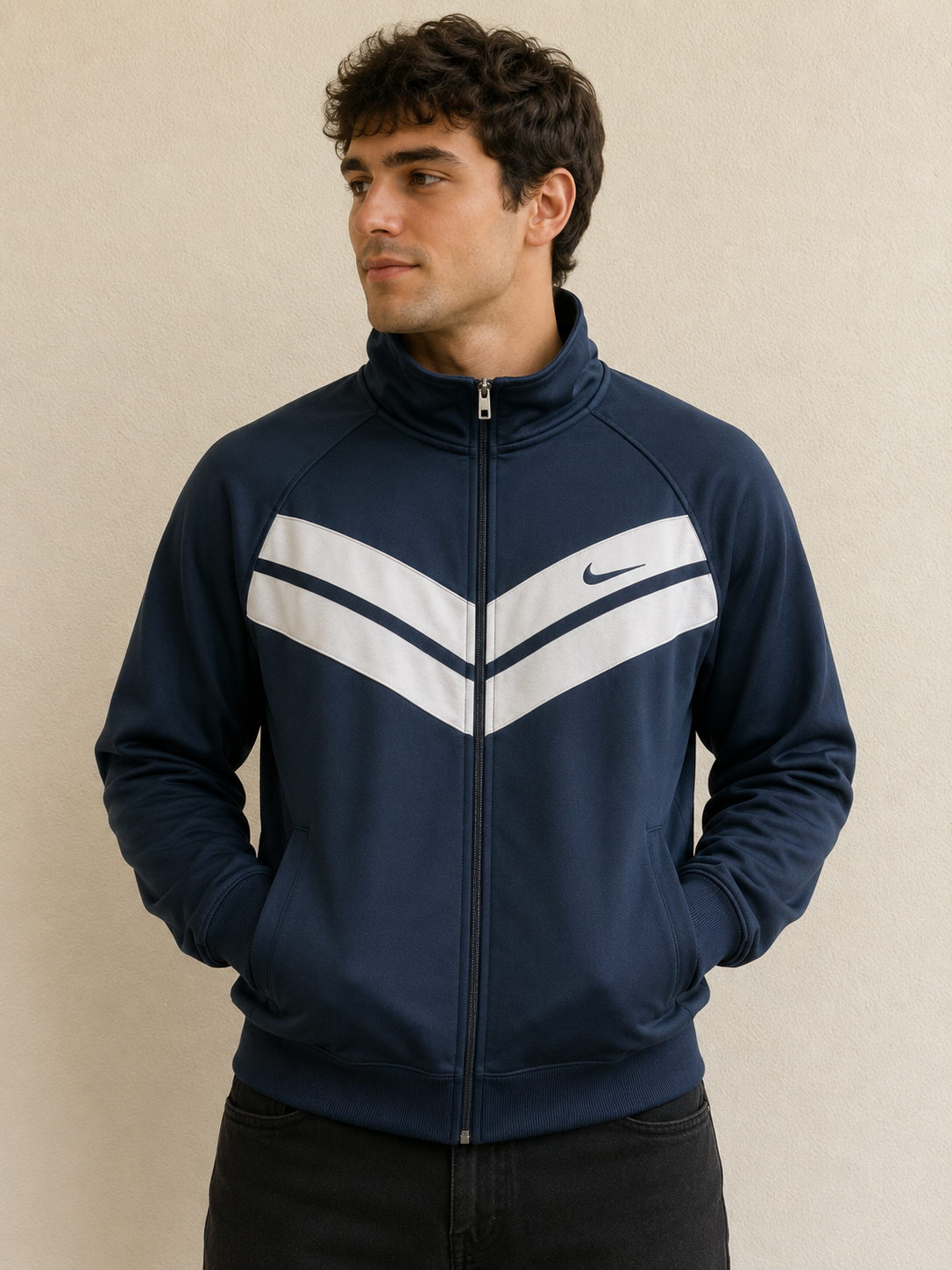 Nike Navy Blue and White striped Jacket Men’s large