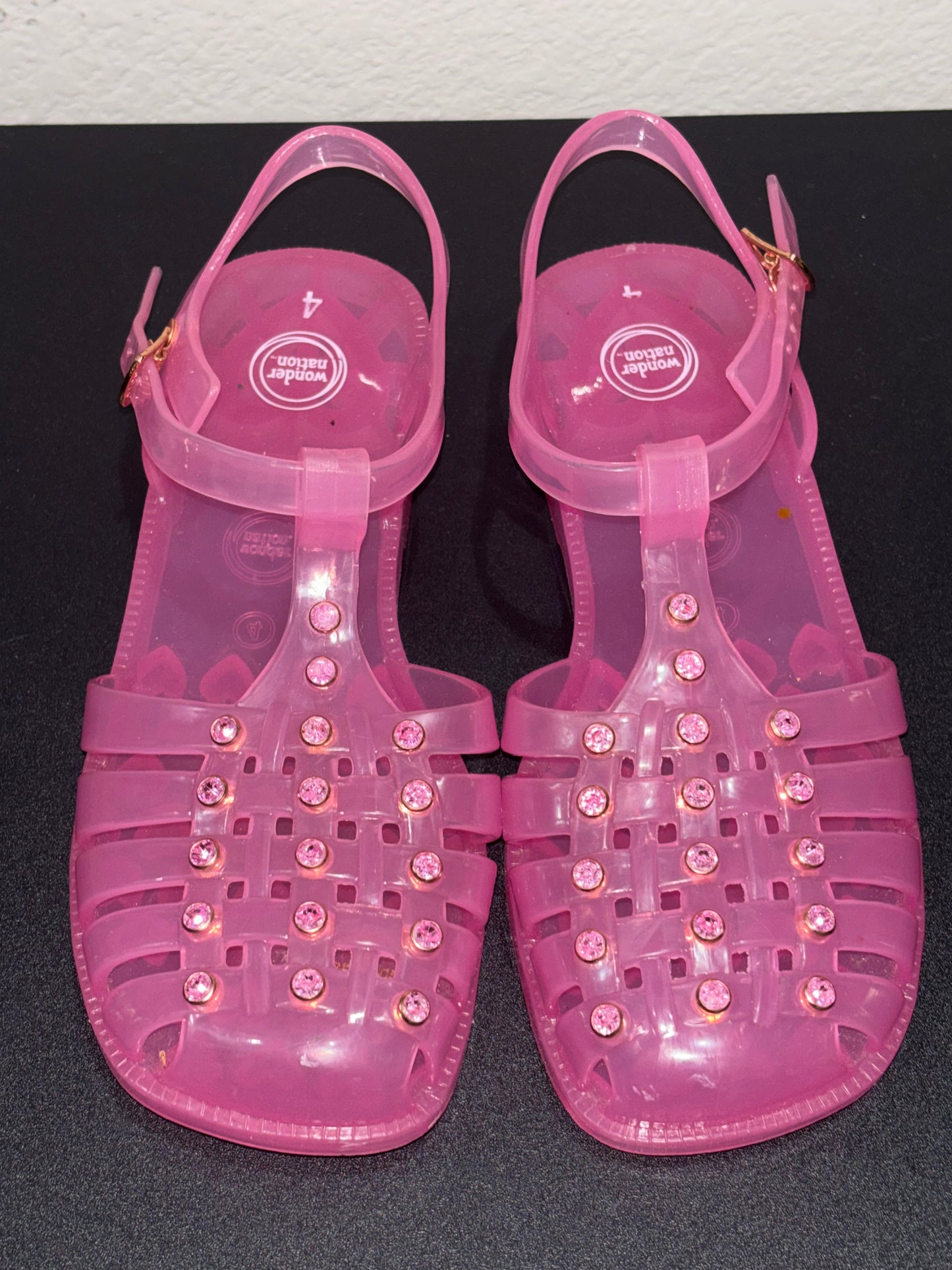Pink With Rhinestone Design Jelly Shoes size 4 by Wonder Nation