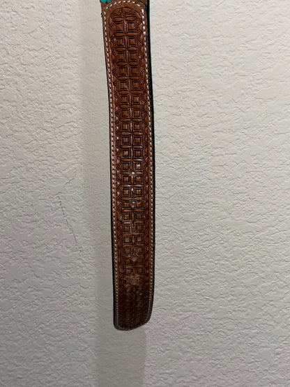 Western Turquoise Brown Tooled Belt by Myra