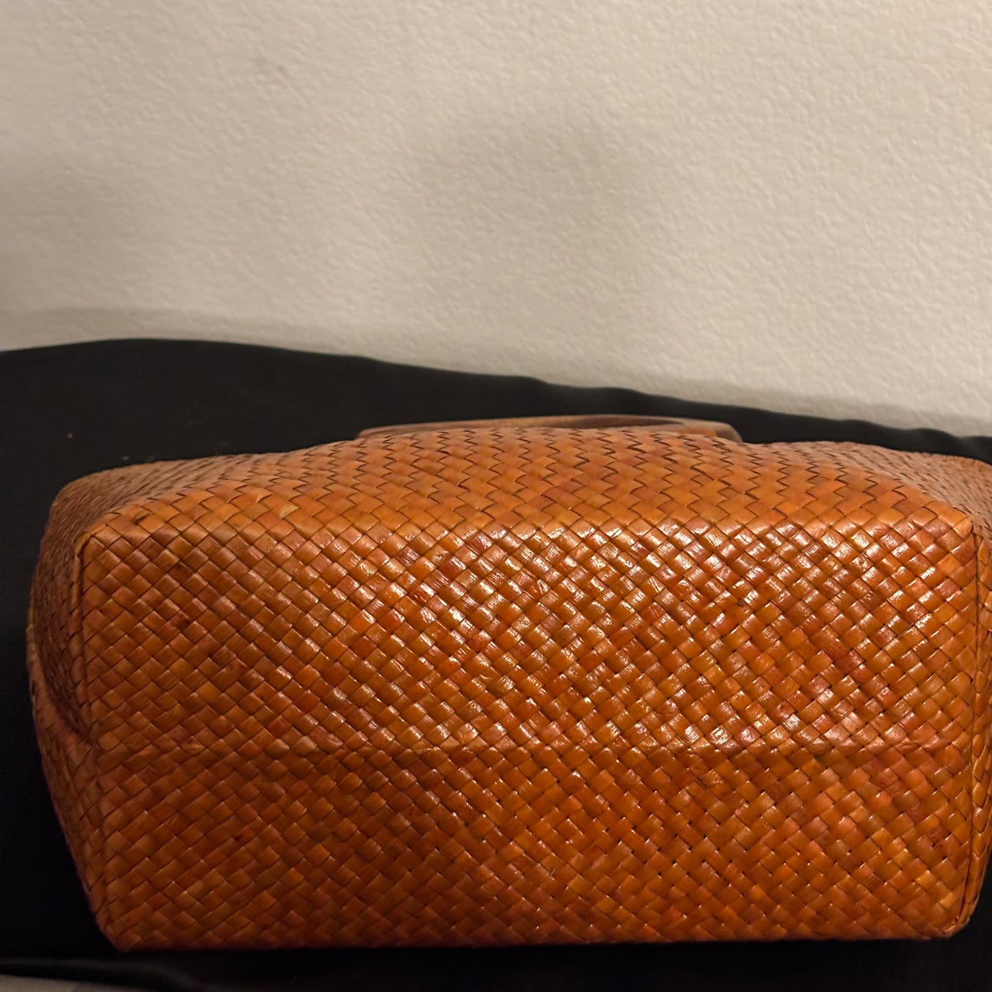 Rattan Woven Tote with Wood Handle NWT 10H x15W