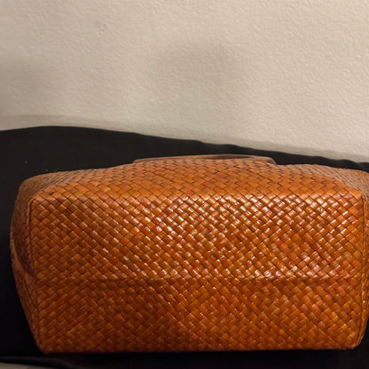 Rattan Woven Tote with Wood Handle NWT 10H x15W