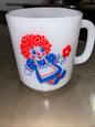 Raggedy Ann and Andy milk glass vintage coffee cup