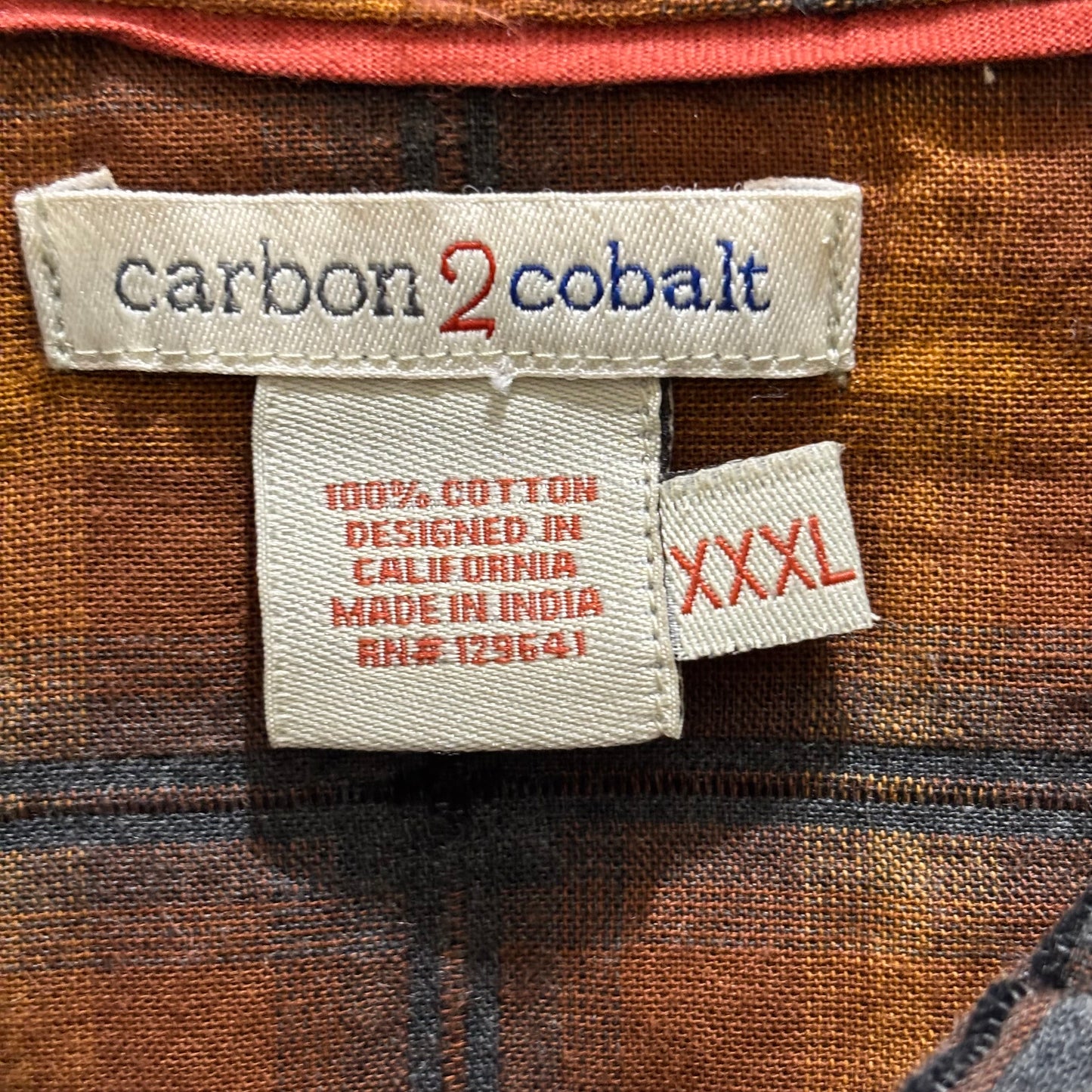 Carbon 2 cobalt, gray and rust plaid long sleeve button down shirt, men size 3XL NWT