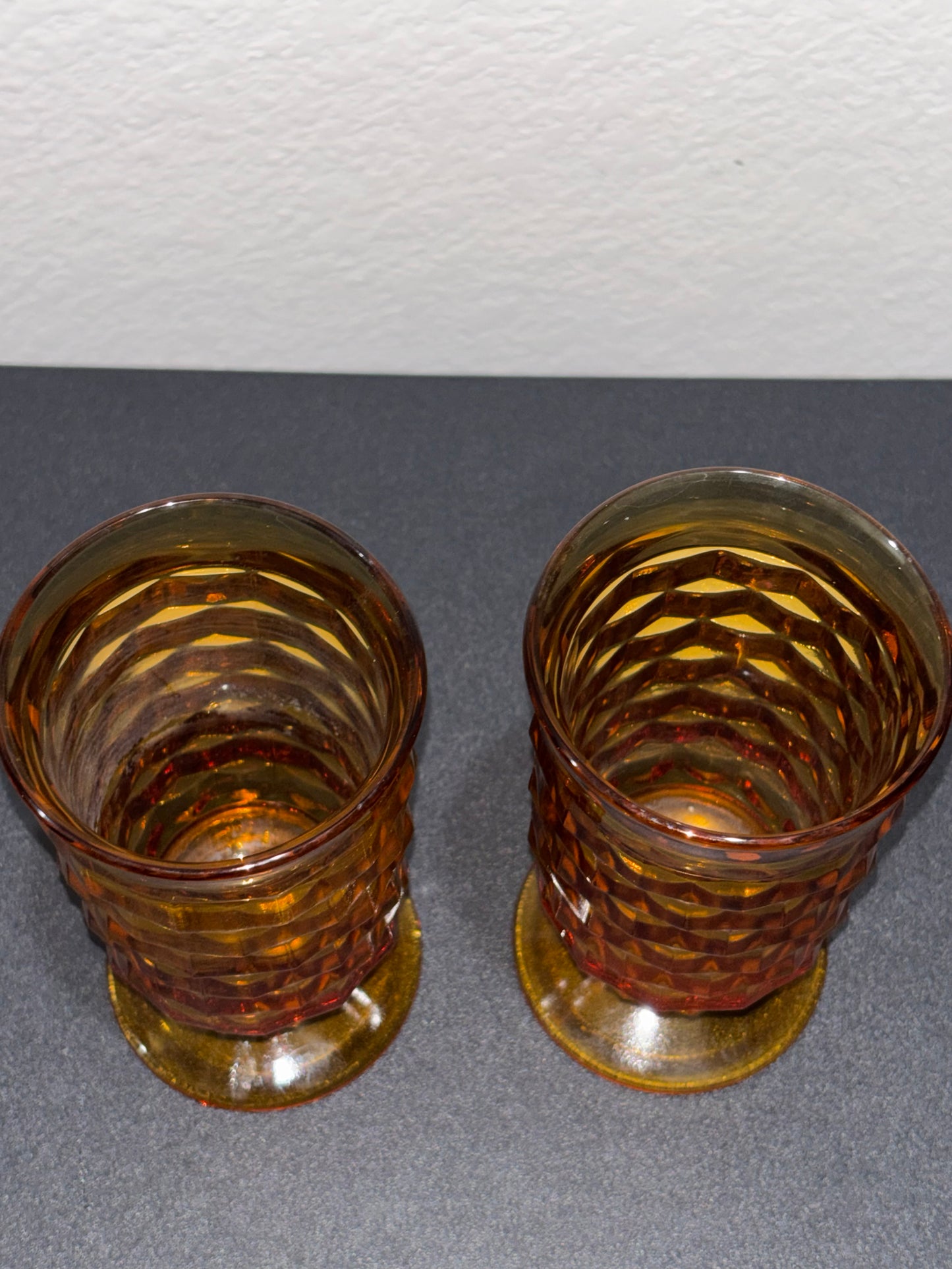 Anchor Hocking Vintage Amber Honeycomb Goblets set of 2