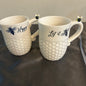 Mugs Beehive Design w/ “Bee Happy” “Let It Bee” White and Black honeycomb Design set of 2