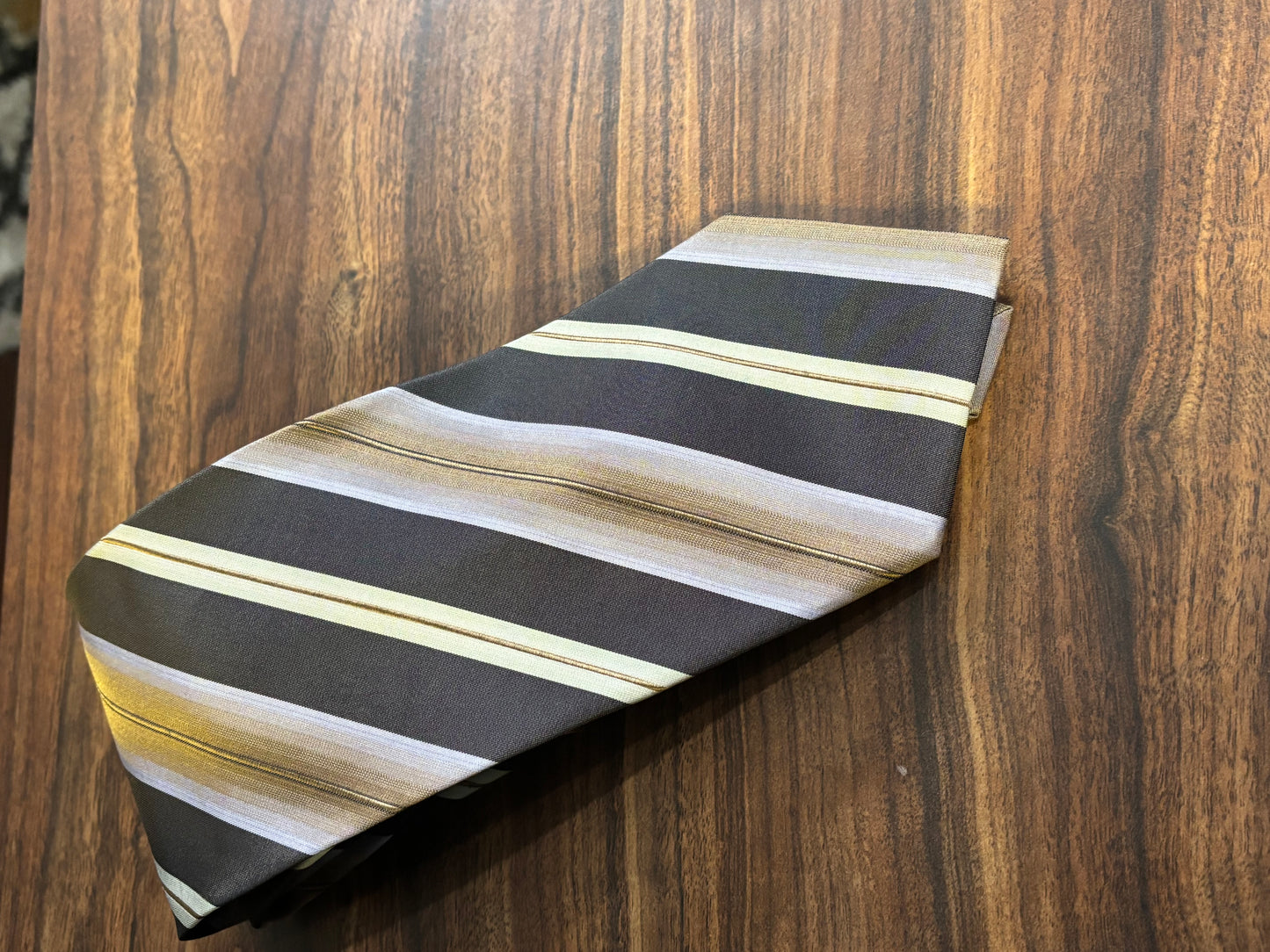 Alexander Julian Gold & Black Striped Tie 100% Silk 58”