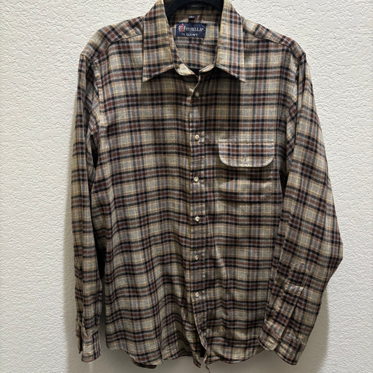 Viyella by Gant Tan and Black Plaid Button Down Long Sleeve Shirt Men’s