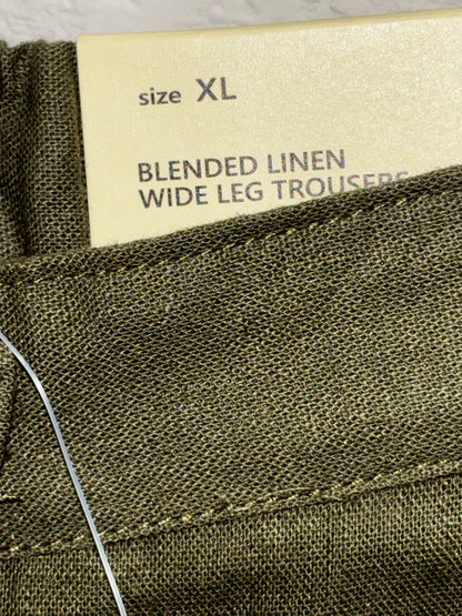 Max Studio London Women’s Olive Green Wide Leg Blended Linen Trouser Pants size XL