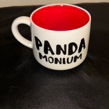 White and red panda mug “Pandamonium”