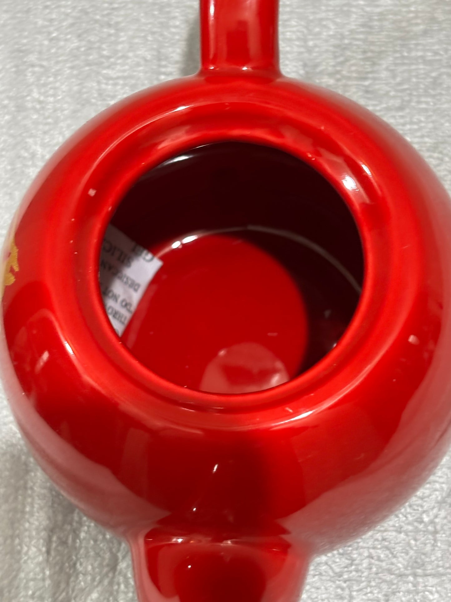 Oriental Red Ceramic Tea Pot with Gold Design