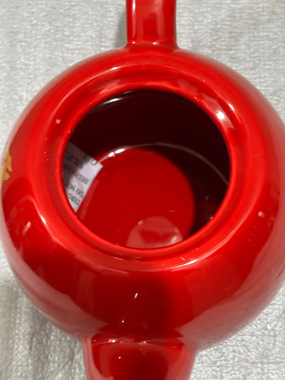 Oriental Red Ceramic Tea Pot with Gold Design
