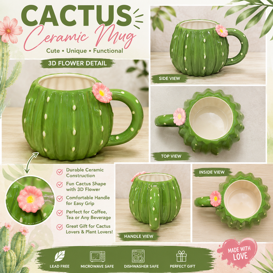 Green Cactus and Pink Flower mug