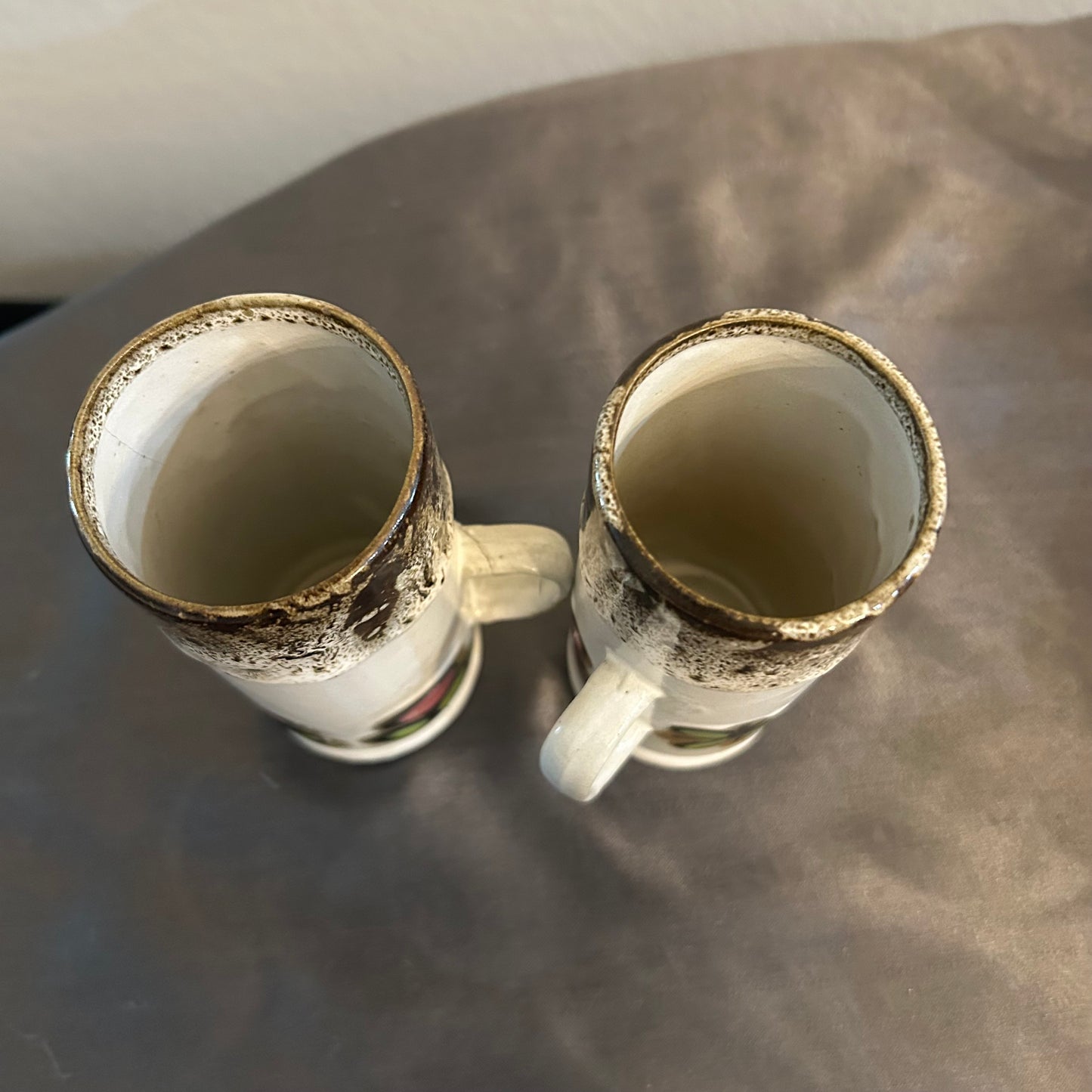 2-12oz Handcrafted Mugs w/ floral Design vintage