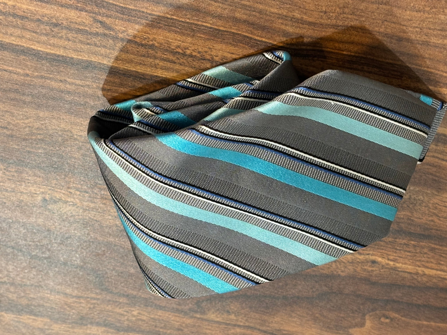 Geoffrey Beene Gray & Turquoise Blue Striped Tie 58” 100% Silk