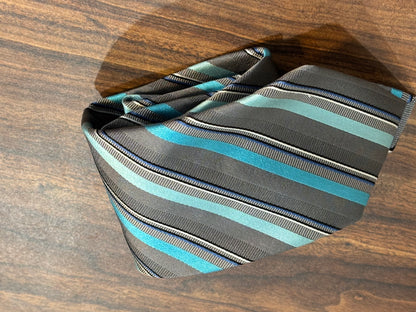 Geoffrey Beene Gray & Turquoise Blue Striped Tie 58” 100% Silk