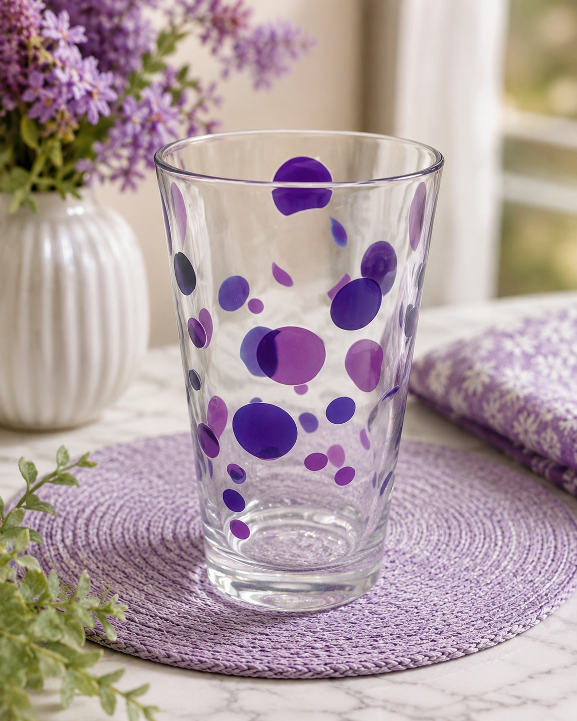 Purple Polka Dot Drinking Glass 20oz