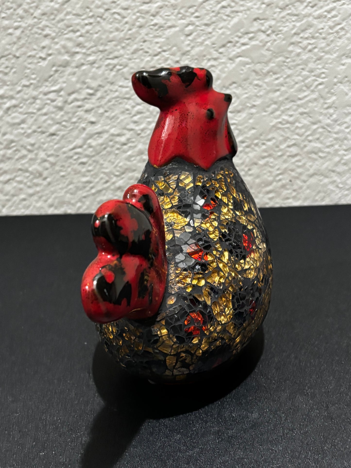 Red Gold Black Ceramic Rooster. 6in Tall