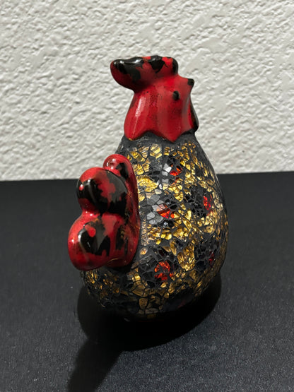 Red Gold Black Ceramic Rooster. 6in Tall