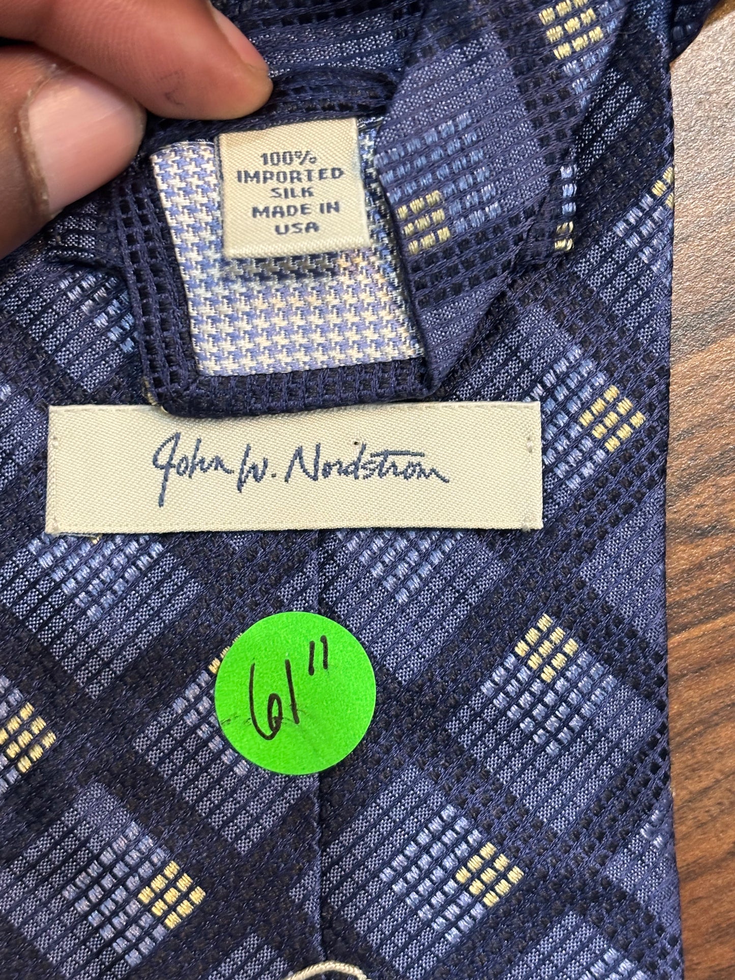 John W. Nordstrom Blue w/ Diamond Designs 100% Silk 61”