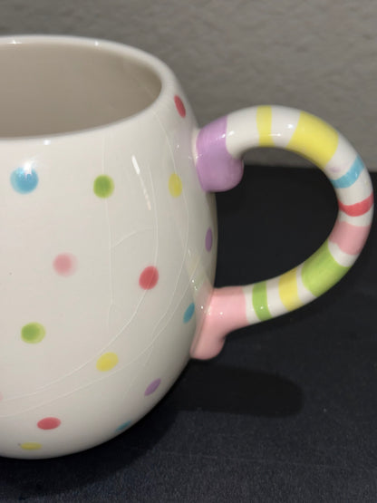 Polkadot with stripe handle pastel color mug ￼