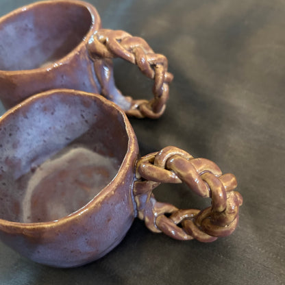 Mugs Handcrafted with braided Handles set of 2. 6oz