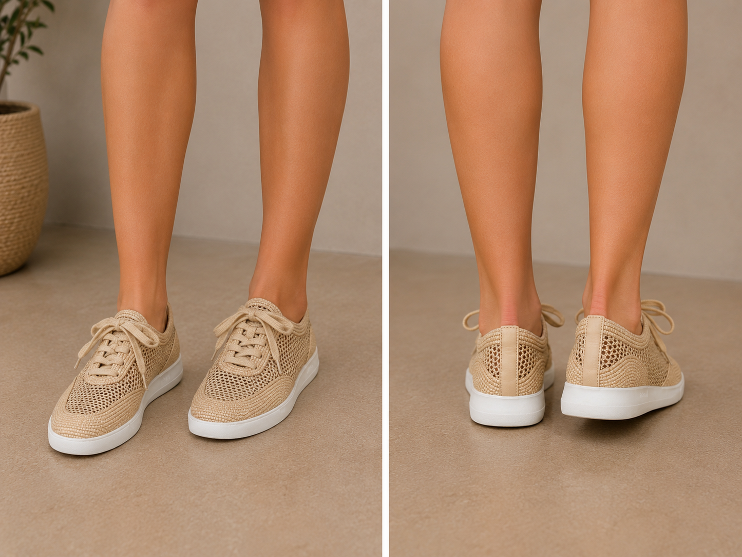 Via Spiga Tan Raffia-Knit Sneakers Women’s size 7