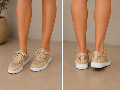 Via Spiga Tan Raffia-Knit Sneakers Women’s size 7