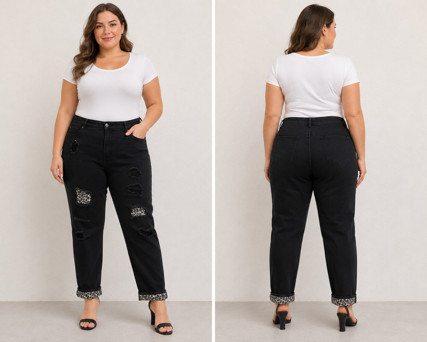 EST. 1946 Denim Black with Leopard Pattern Accent size 16