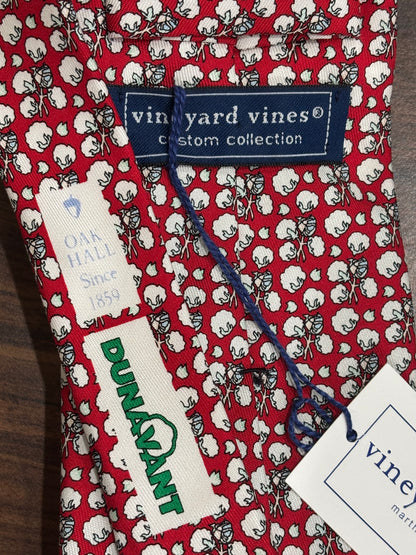 Vineyard Vines Red w/ Cotton Ball Designs Tie 100% Silk 58.5”