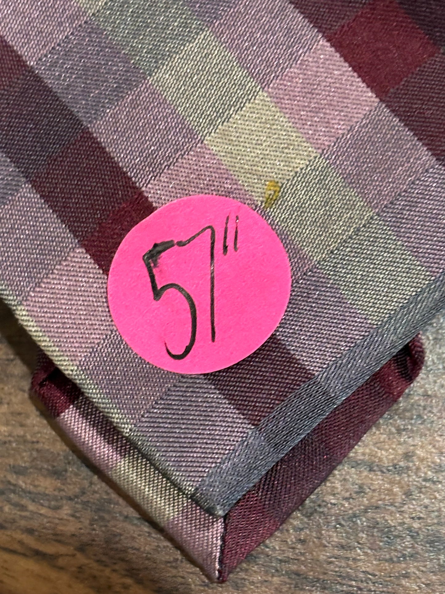 Calvin Klein Burgundy, Pink, Gray Plaid Tie 100% Silk 57”