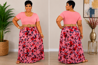Pink Floral Design Maxi Dress. Women’s size 1X