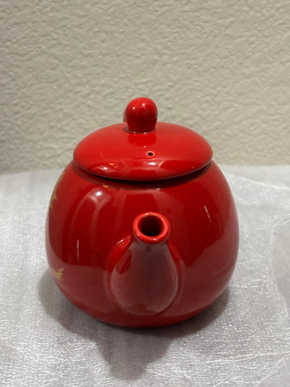 Oriental Red Ceramic Tea Pot with Gold Design