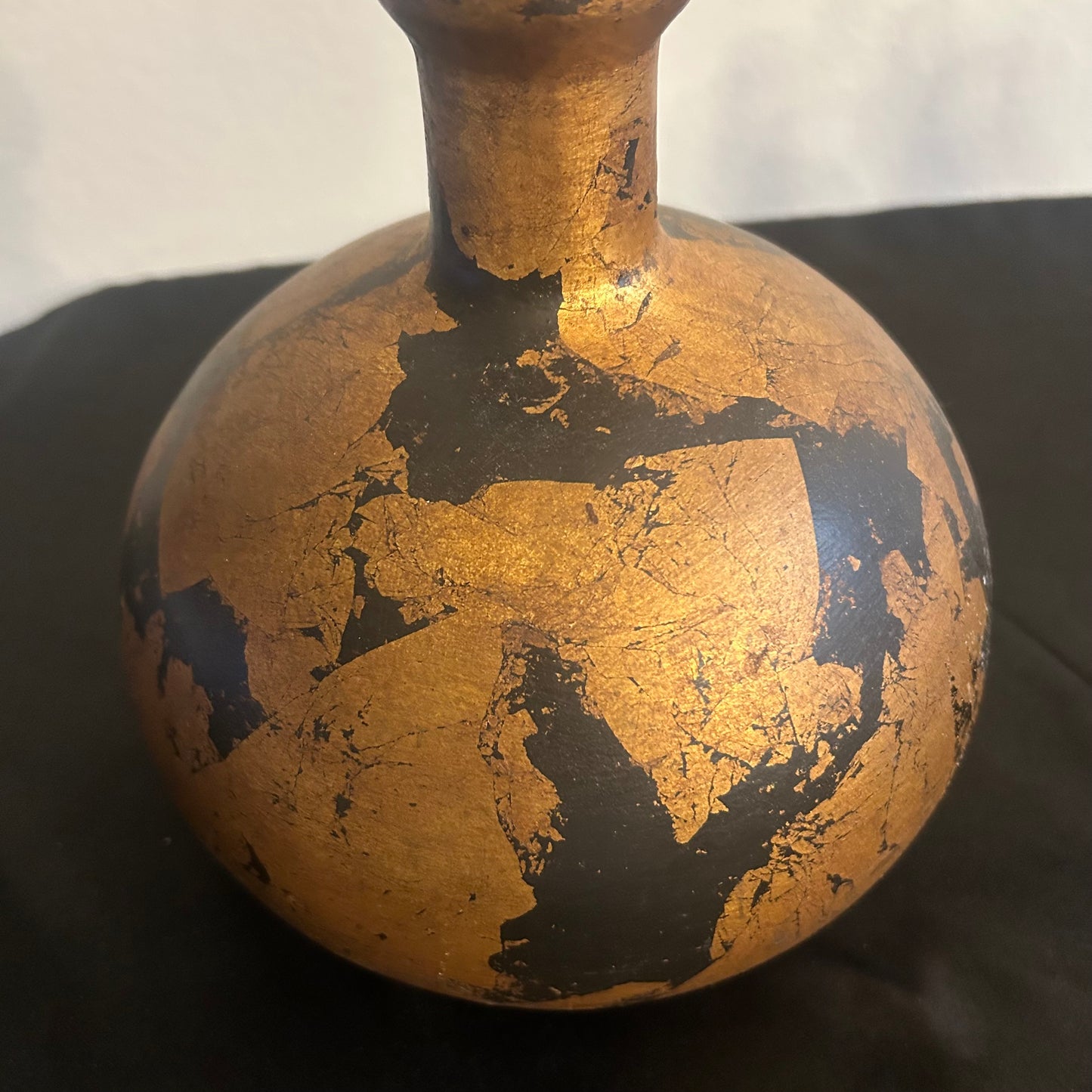 Gold and black vase, genie bottle style with lid