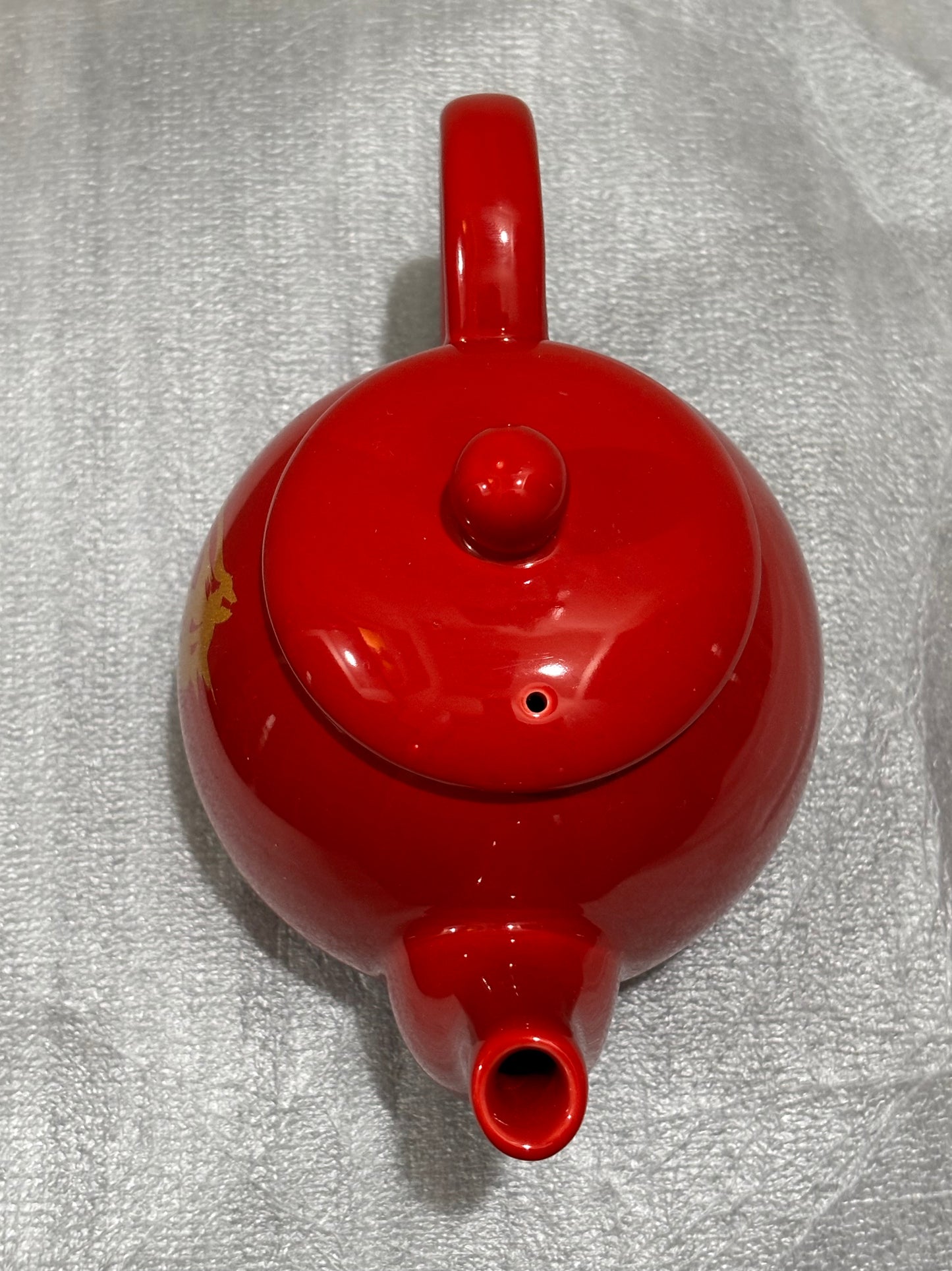 Oriental Red Ceramic Tea Pot with Gold Design