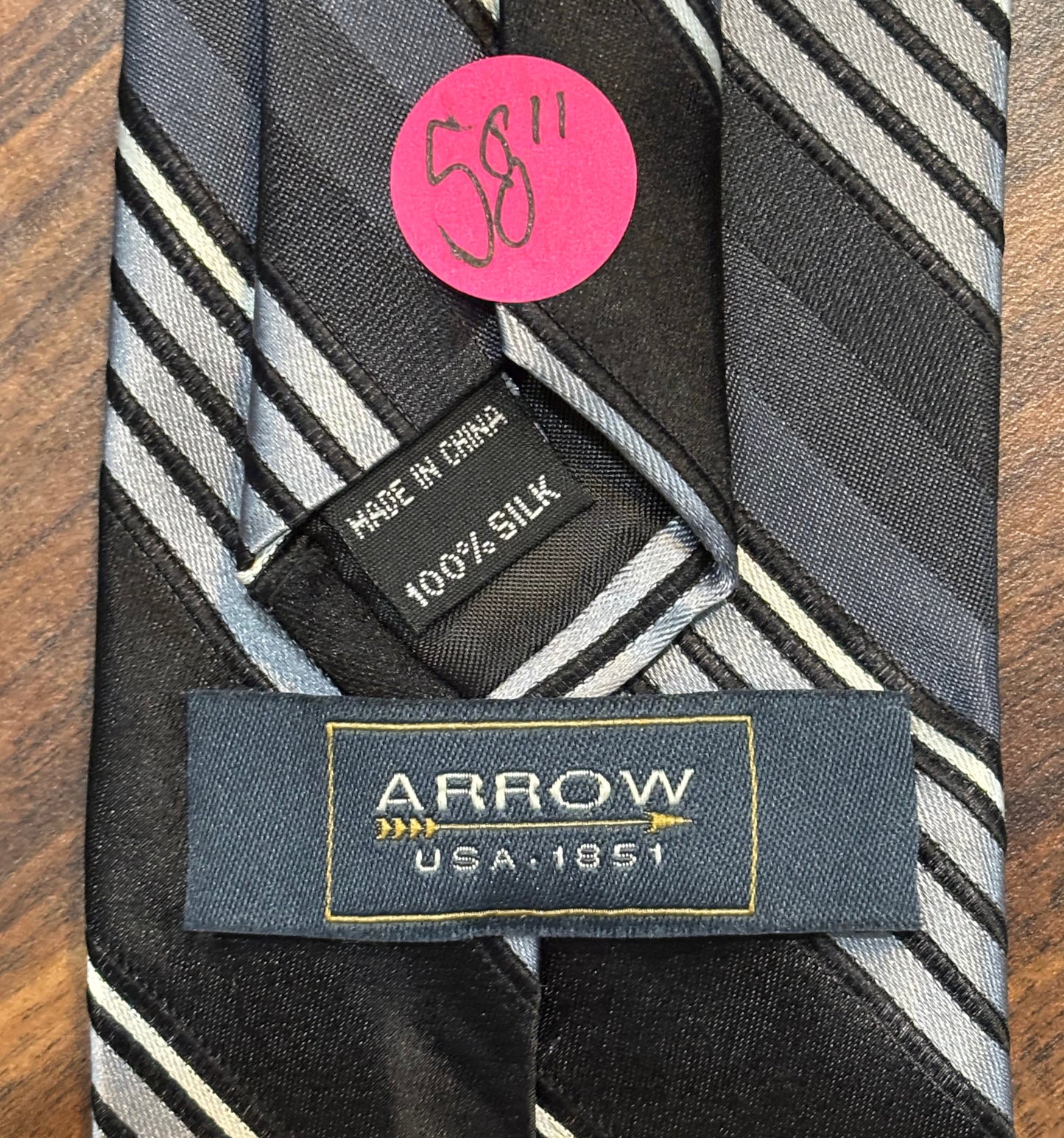 Arrow Black & Gray Striped Tie 58” 100% Silk