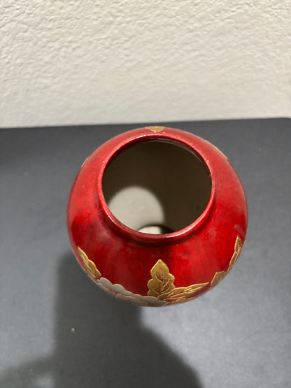 Red and Gold Ceramic Floral Vase