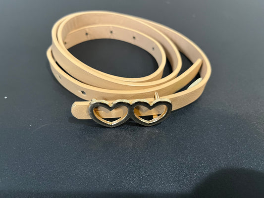 Women's Cream Belt w/ Double Heart Buckle 40”