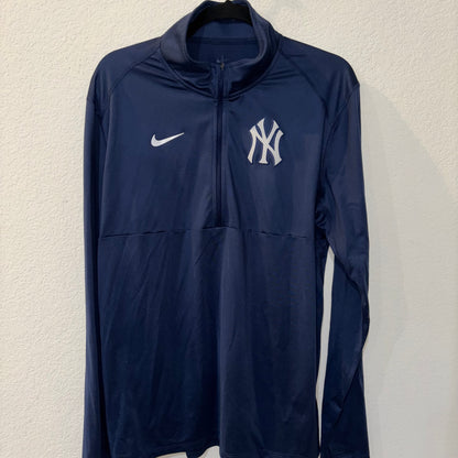 NY Yankees Nike dry fit 1/4 Zip Blue Long Sleeve Pull Over size large