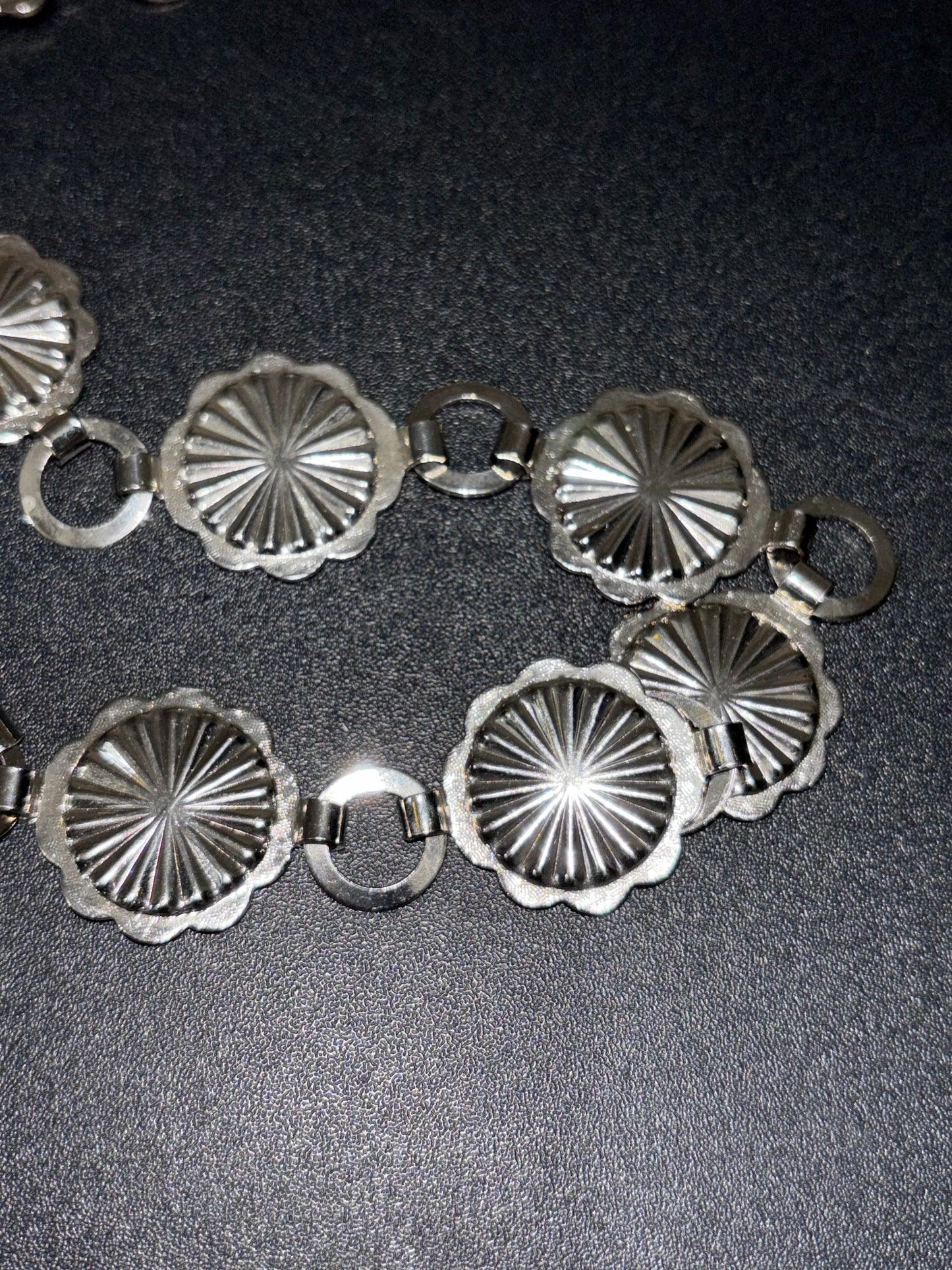 Women’s Silver Metal Belt with Floral Design, 33 inches Length