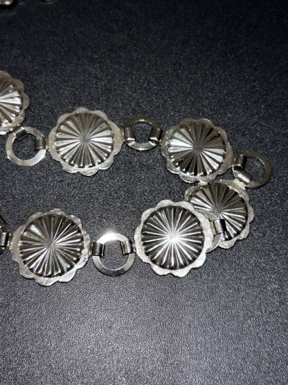 Women’s Silver Metal Belt with Floral Design, 33 inches Length