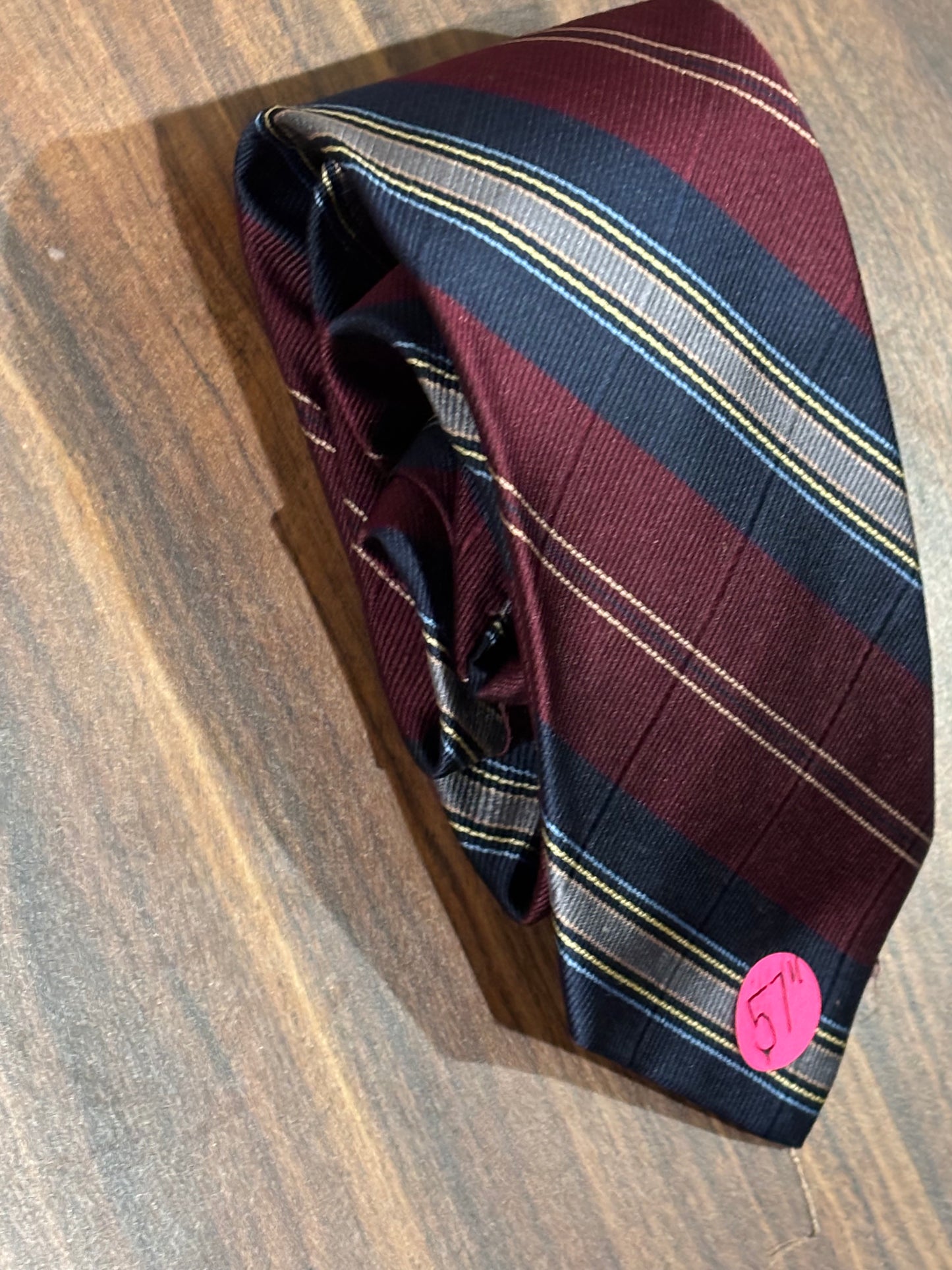 Burgundy and Blue Striped Tie 100% Silk 57”